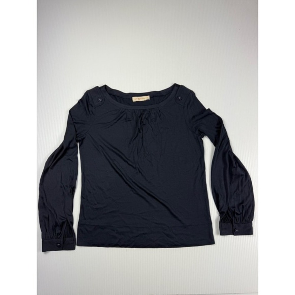 Tory Burch Blouse Long Sleeve Button Detail Top Black Elegant Size S